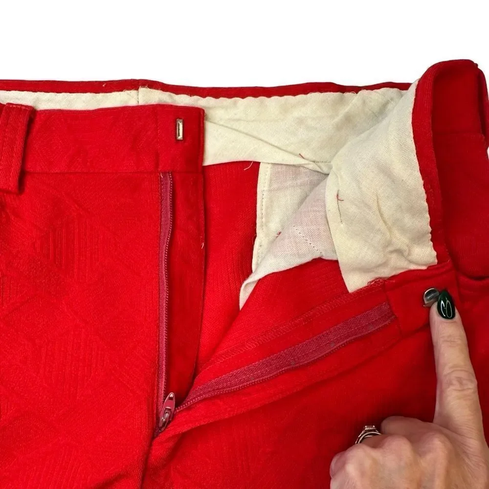Vintage Vivid Red Patterned Polyester Double Knit Pants Size 32 x 30